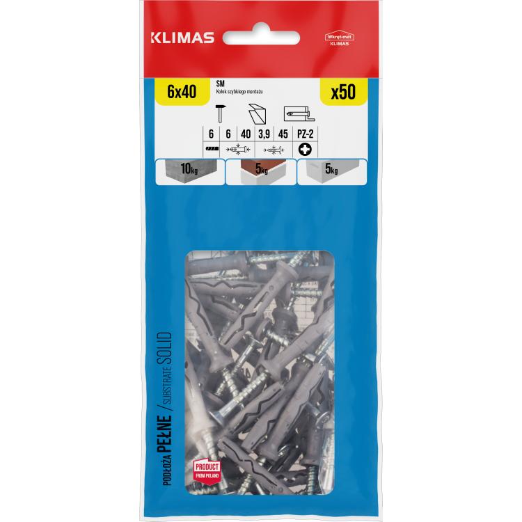 Hmoždinka natloukací s vrutem 6x40 mm, 10× 50 ks W-SM-06040(50)(X10)