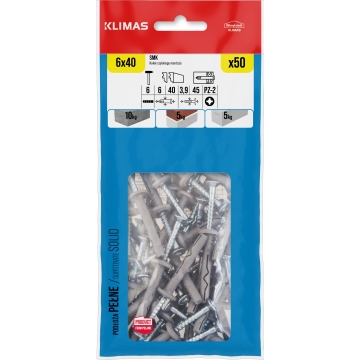 Hmoždinka natloukací s vrutem 6x40 mm, 10× 50 ks W-SMK-06040(50)(X10)