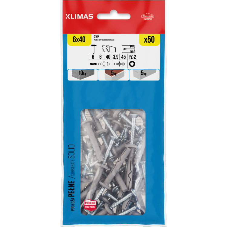 Hmoždinka natloukací s vrutem 6x40 mm, 10× 50 ks W-SMK-06040(50)(X10)