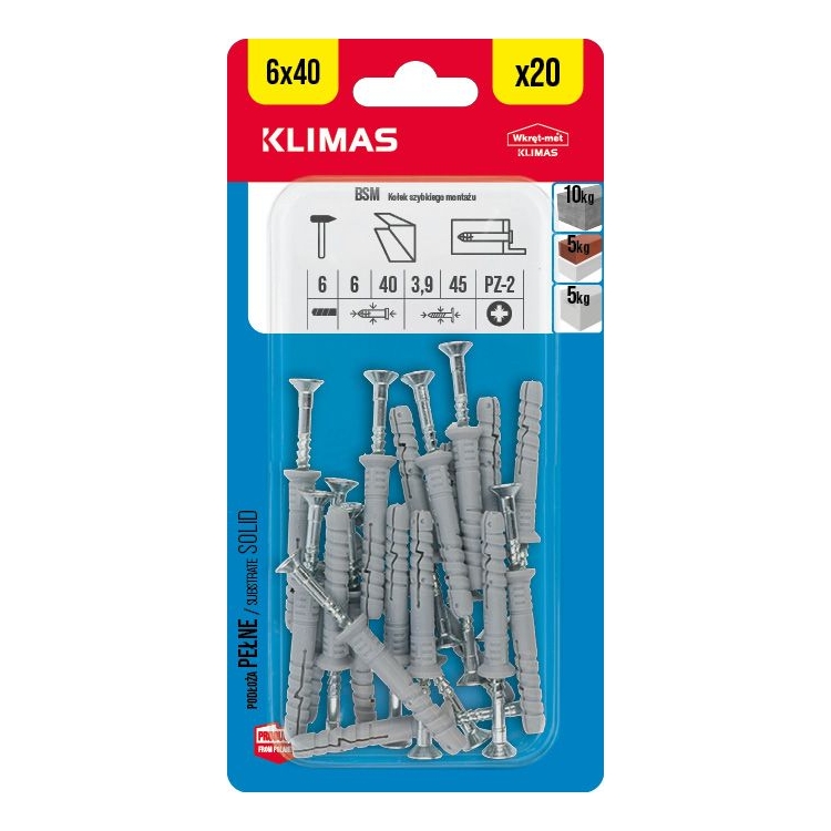 Hmoždinka natloukací s vrutem 6x40 mm, 9× 20 ks blistr BSM-06040(X9)