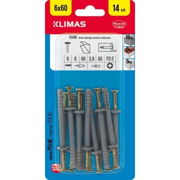 Hmoždinka natloukací s vrutem 6x60 mm, 9× 14 ks blistr BSMK-06060(X9)