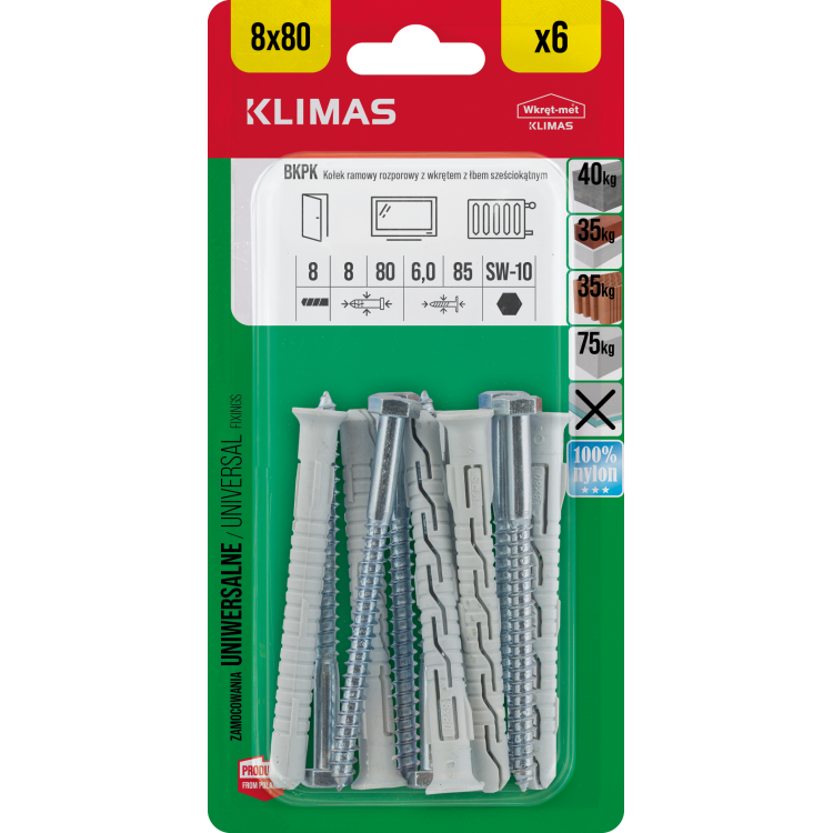 Hmoždinka rámová s vrutem 8x80 mm, 9× 6 ks blistr BKPK-08080(X9)