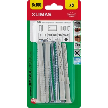 Hmoždinka rámová s vrutem 8x100 mm, 9× 5 ks blistr BKPK-08100(X9)