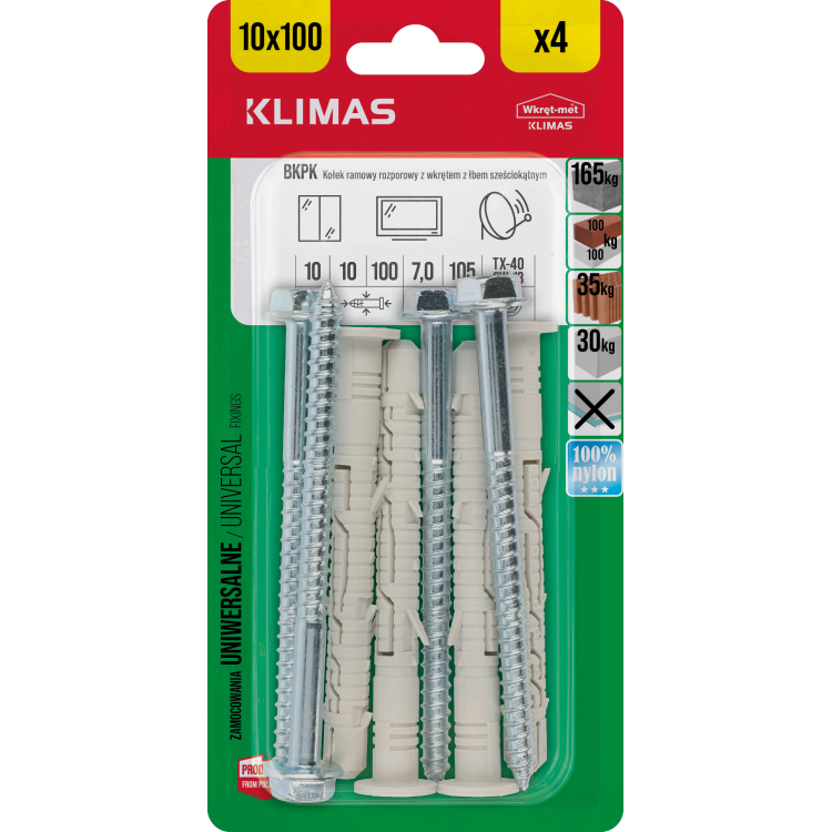 Hmoždinka rámová s vrutem 10x100 mm, 9× 4 ks blistr BKPK-10100(X9)