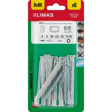 Hmoždinka rámová s vrutem 8x80 mm, 9× 6 ks blistr BKPS-08080(X9)