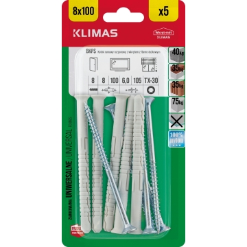 Hmoždinka rámová s vrutem 8x100 mm, 9× 5 ks blistr BKPS-08100(X9)