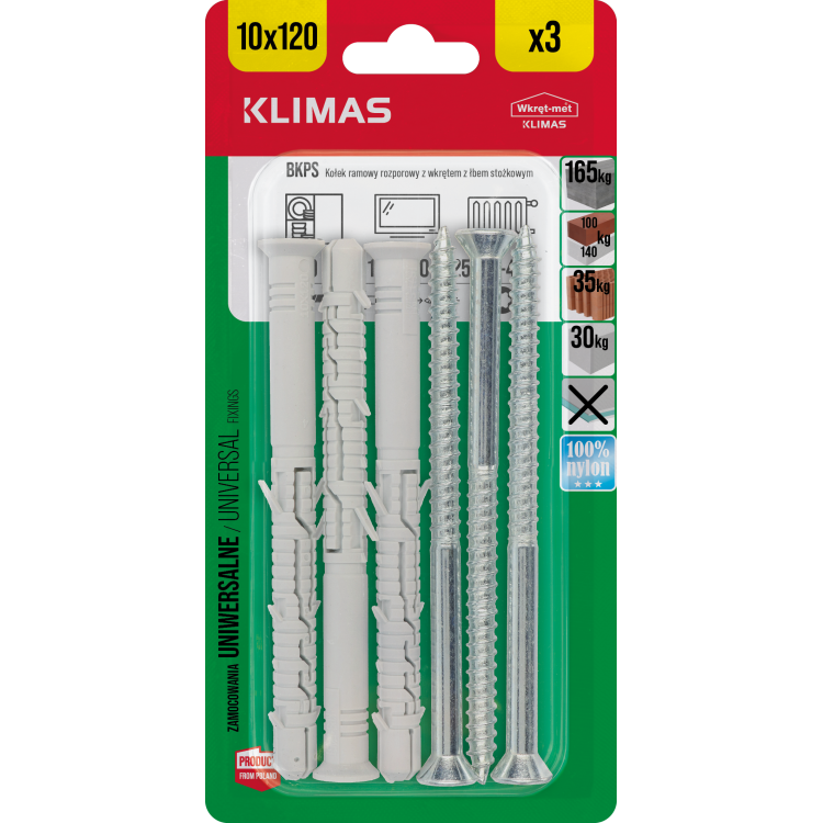 Hmoždinka rámová s vrutem 10x115 mm, 9× 3 ks blistr BKPS-10115(X9)