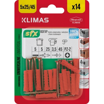 Hmoždinka uzlovací 5x25/45 mm, 10× 14 ks blistr