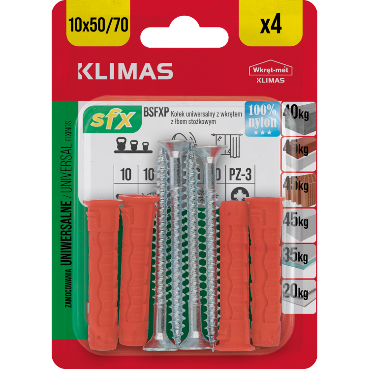 Hmoždinka uzlovací 10x50/70 mm, 10× 4 ks blistr BSFXP-10050070(X10)