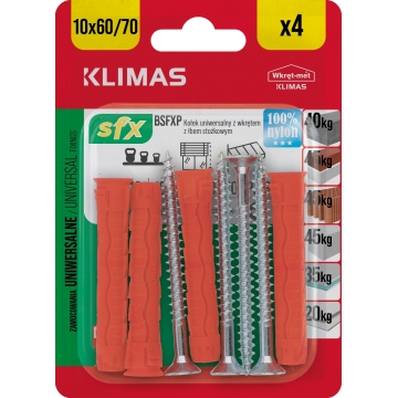 Hmoždinka uzlovací 10x60/70 mm, 10× 4 ks blistr BSFXP-10060070(X10)