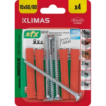 Hmoždinka uzlovací 10x60/80 mm, 10× 4 ks blistr BSFXP-10060080(X10)