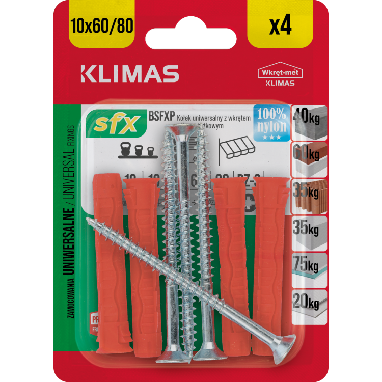 Hmoždinka uzlovací 10x60/80 mm, 10× 4 ks blistr BSFXP-10060080(X10)