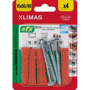 Hmoždinka uzlovací 10x50/60 mm, 10× 4 ks blistr BSFXK-10050060(X10)
