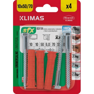 Hmoždinka uzlovací 10x50/70 mm, 10× 4 ks blistr BSFXK-10050070(X10)