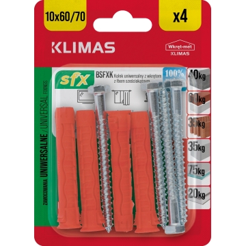Hmoždinka uzlovací 10x60/70 mm, 10× 4 ks blistr BSFXK-10060070(X10)