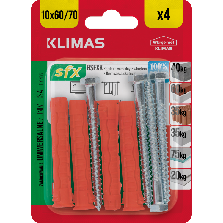 Hmoždinka uzlovací 10x60/70 mm, 10× 4 ks blistr BSFXK-10060070(X10)