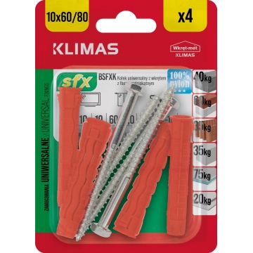 Hmoždinka uzlovací 10x60/80 mm, 10× 4 ks blistr BSFXK-10060080(X10)