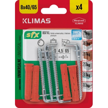 Hmoždinka uzlovací 8x40/65 mm, 10× 4 ks blistr