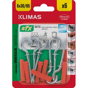 Hmoždinka uzlovací 6x30/65 mm, 10× 6 ks blistr