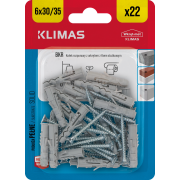 Hmoždinka rozpěrná s vrutem zápustným 6x30/3,5x30 mm, 10× 22 ks blistr