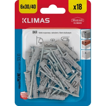 Hmoždinka rozpěrná s vrutem zápustným 6x30/3,5x40 mm, 10× 18 ks blistr