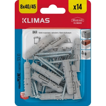 Hmoždinka rozpěrná s vrutem zápustným 8x40/4x4,5 mm, 10× 14 ks blistr