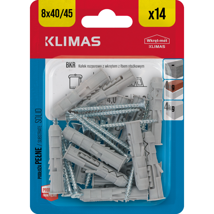 Hmoždinka rozpěrná s vrutem zápustným 8x40/4x4,5 mm, 10× 14 ks blistr