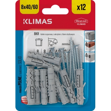 Hmoždinka rozpěrná s vrutem zápustným 8x40/4x60 mm, 10× 12 ks blistr