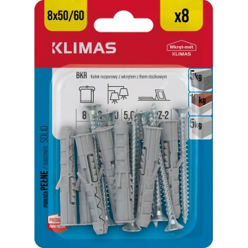 Hmoždinka rozpěrná s vrutem zápustným 8x50/5x60 mm, 10× 8 ks blistr