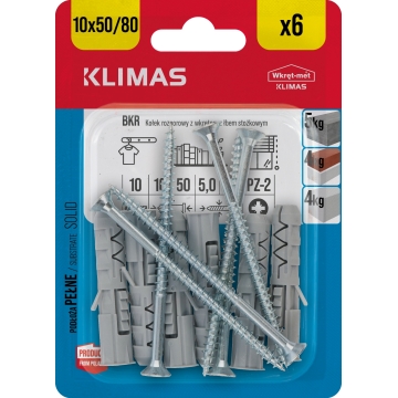 Hmoždinka rozpěrná s vrutem zápustným 10x50/5x80 mm, 10× 6 ks blistr