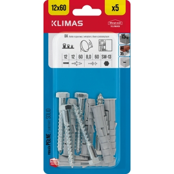 Hmoždinka rozpěrná s vrutem 6HR 12x60/8x60 mm, 9× 5 ks blistr