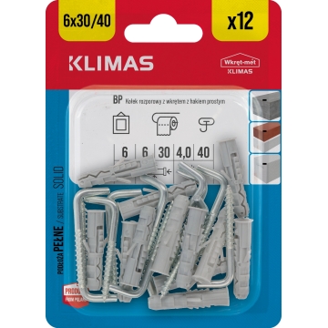 Hmoždinka univerzální s rovným nebo kruhovým hákem 6 mm, 10× 12 ks blistr BP-06(X10)