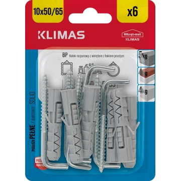 Hmoždinka univerzální s rovným nebo kruhovým hákem 10 mm, 10× 6 ks blistr