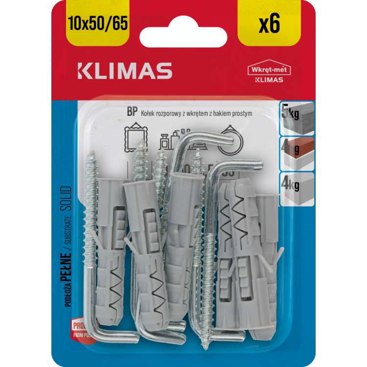 Hmoždinka univerzální s rovným nebo kruhovým hákem 10 mm, 10× 6 ks blistr
