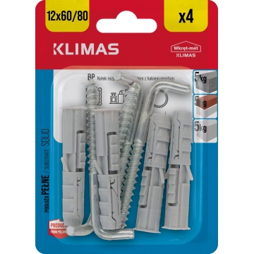Hmoždinka univerzální s rovným nebo kruhovým hákem 12 mm, 10× 4 ks blistr