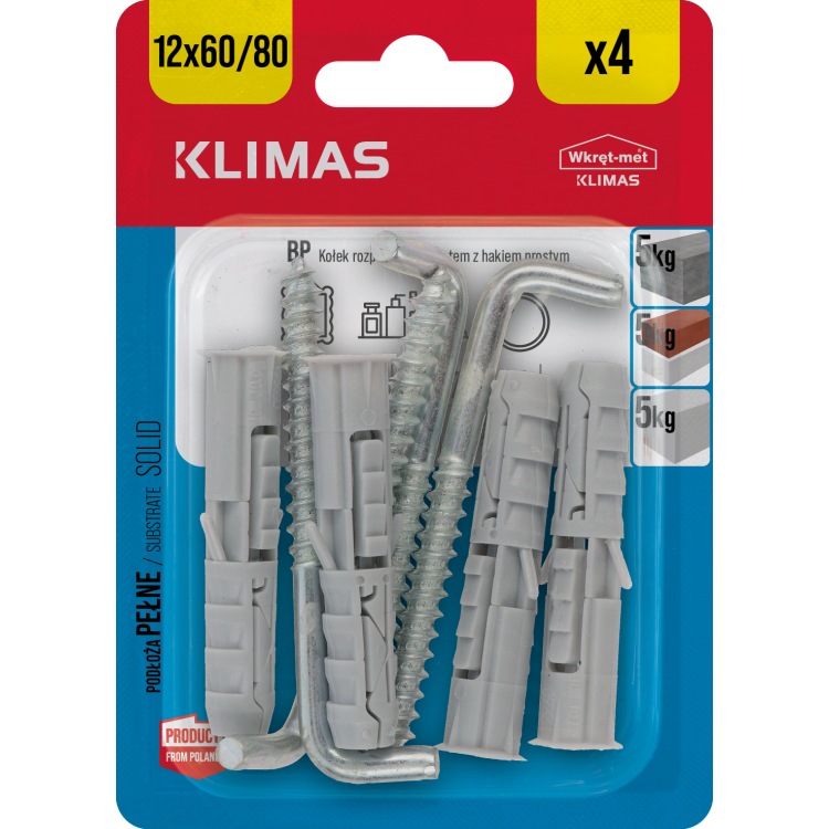 Hmoždinka univerzální s rovným nebo kruhovým hákem 12 mm, 10× 4 ks blistr