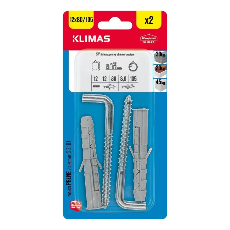 Hmoždinka univerzální s rovným nebo kruhovým hákem 12 mm, 9× 2 ks blistr