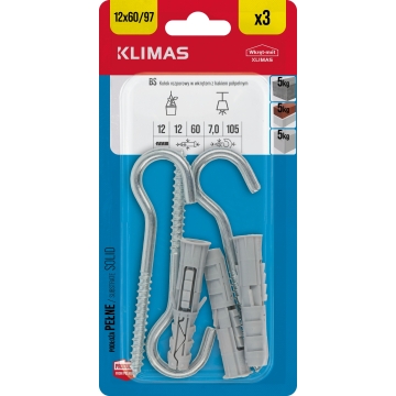 Hmoždinka univerzální s rovným nebo kruhovým hákem 12 mm, 9× 3 ks blistr