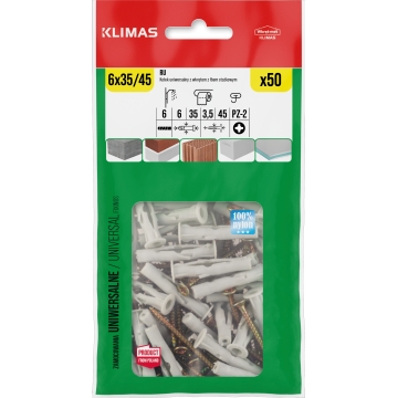 Hmoždinka univerzální s vrutem 6x45 mm, 12× 50 ks