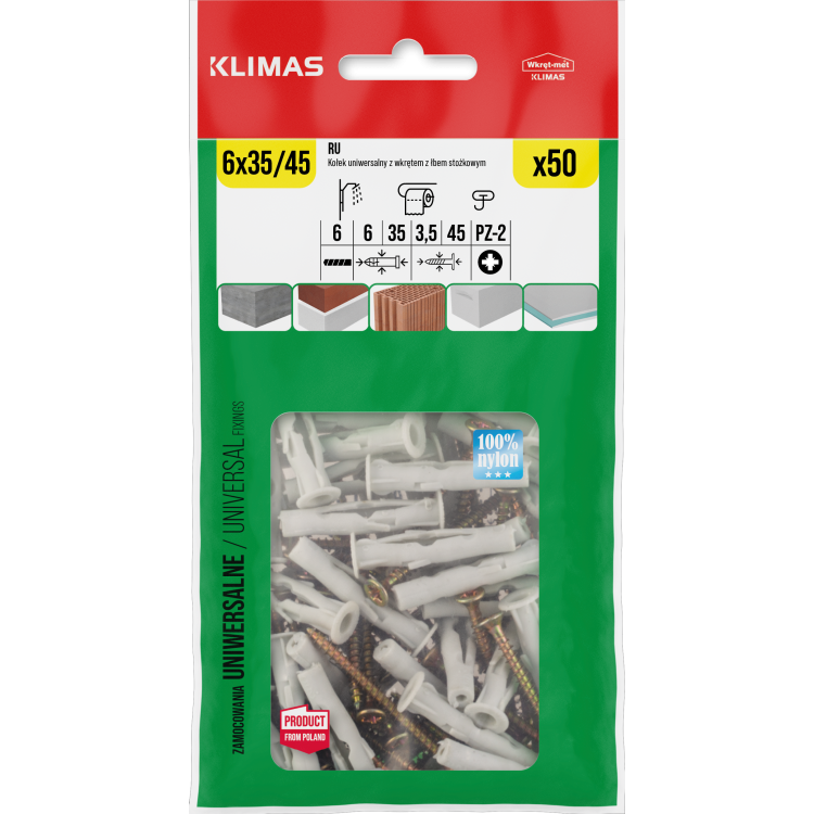 Hmoždinka univerzální s vrutem 6x45 mm, 12× 50 ks