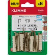 Hmoždinka univerzální s vrutem 6/3,5x45 mm, 10× 14 ks blistr