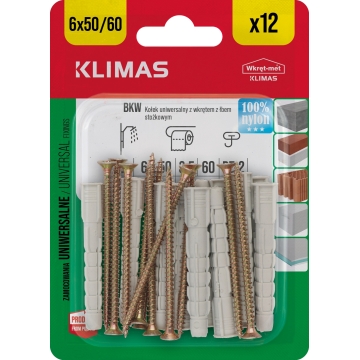 Hmoždinka univerzální s vrutem 6/3,5x60 mm, 10× 12 ks blistr
