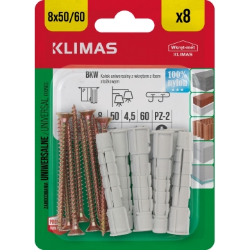 Hmoždinka univerzální s vrutem 8/4,5x60 mm, 10× 8 ks blistr