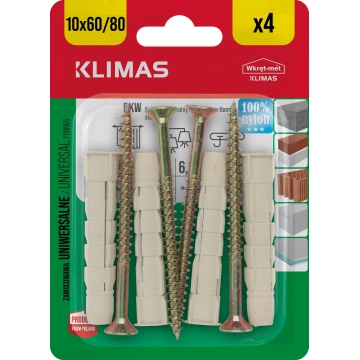 Hmoždinka univerzální s vrutem 10/6x80 mm, 10× 4 ks blistr