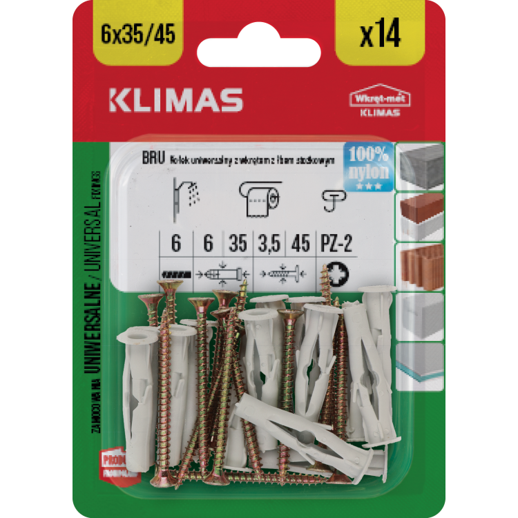Hmoždinka rozpěrná 6x45 mm, 10× 14 ks blistr