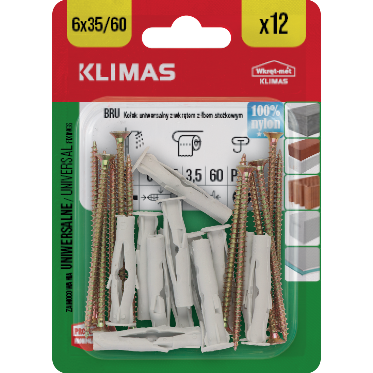 Hmoždinka rozpěrná 6x60 mm, 10× 12 ks blistr