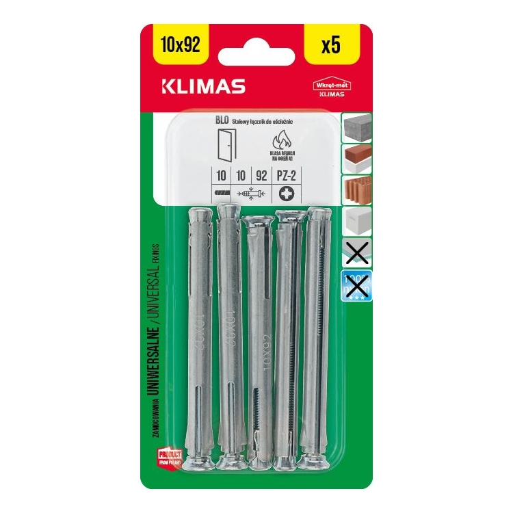 Kotva kovová pro montáž zárubní 10x92 mm, 9× 5 ks blistr