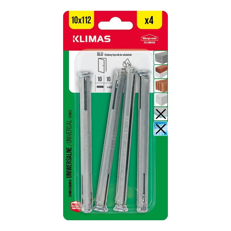 Kotva kovová pro montáž zárubní 10x112 mm, 9× 4 ks blistr