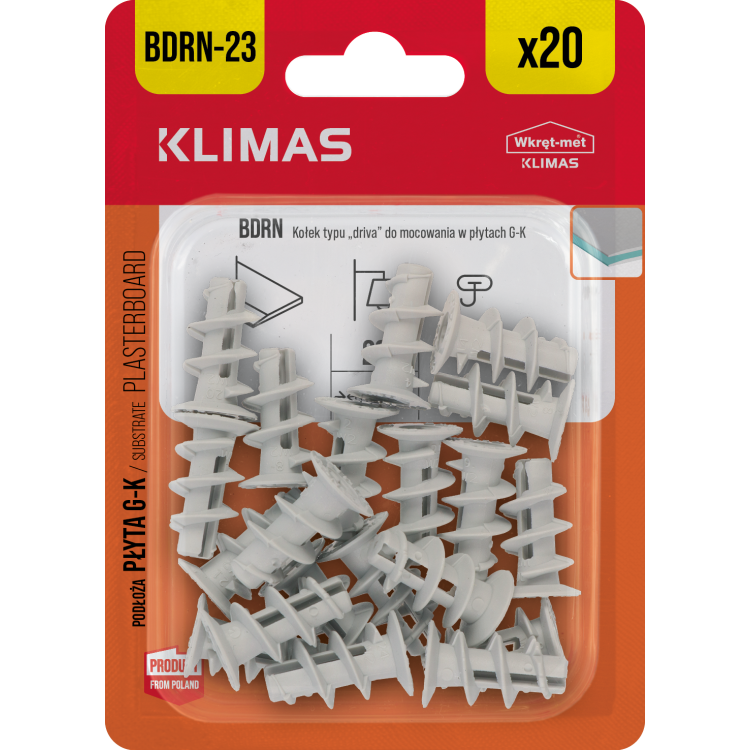 Hmoždinky do sádrokartonu 23 mm, 10× 20 ks blistr