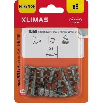 Hmoždinky do sádrokartonu 29 mm, 10× 8 ks blistr